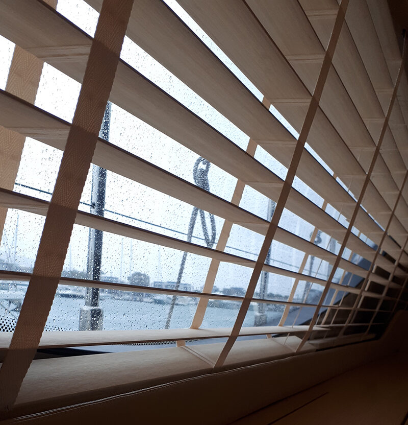 50mm blinds made of bamboo wood with tension cords.
